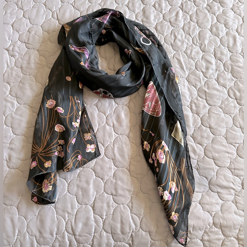 Floral Black Scarf 100% silk EUC